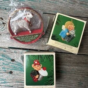 VTG Hallmark 1980s‎ Angel Elf Thimble Keepsake and 1985 Lamb Ornaments Set Of 3